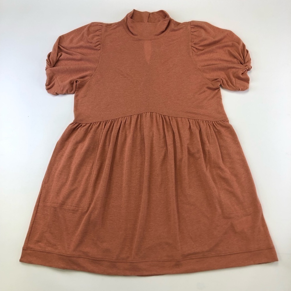 FP Beach linen dress Size L Terracotta short Balloon Sleeve linen blend